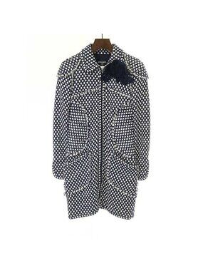 Chanel 2008 Flower Bijoux Tweed Zip Coat Navy 38
